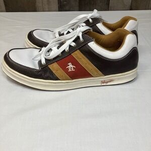 Original Penguin Mens Low Top Sneakers Brown White Red Leather SZ 11 Shoes Y2K